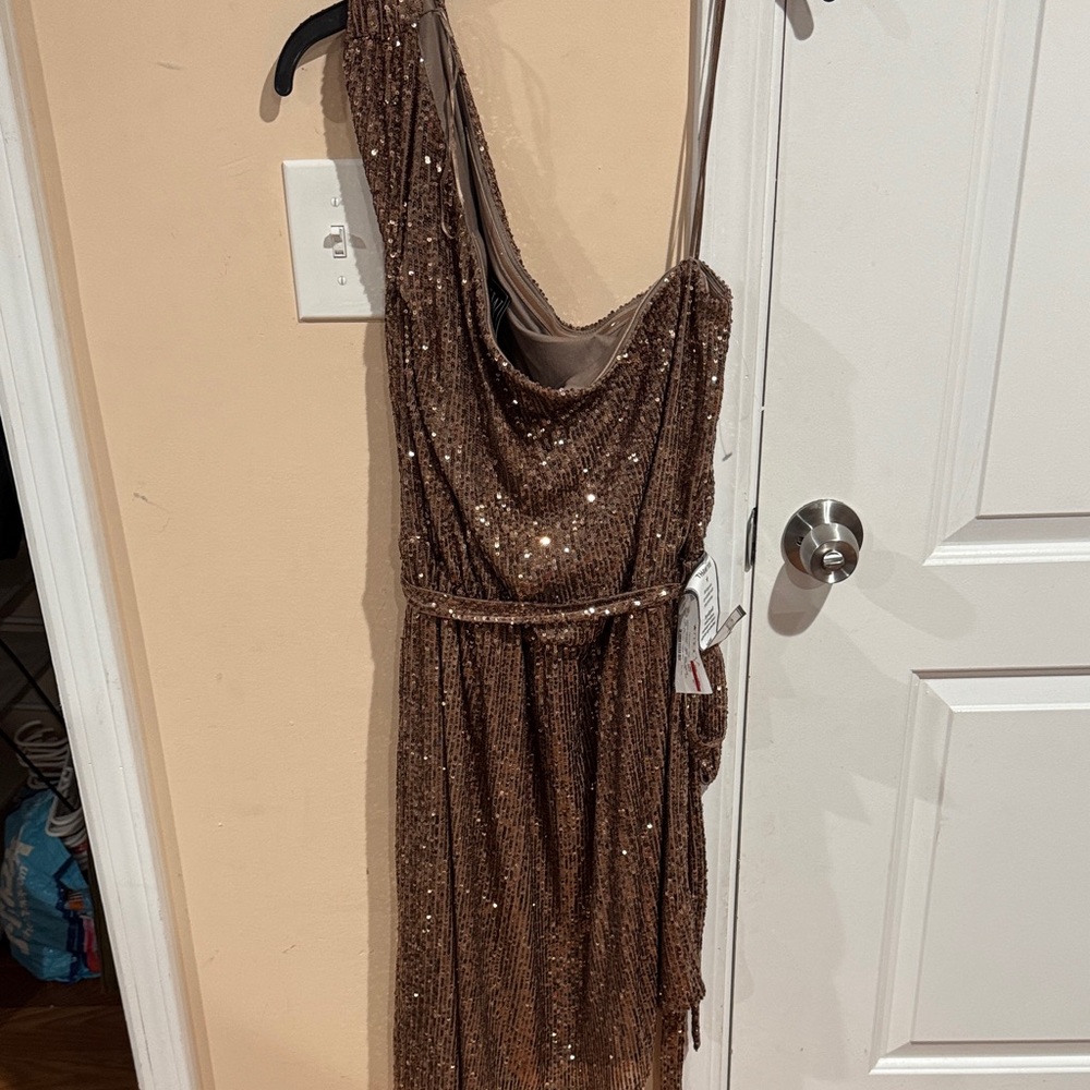 Night Way Collections Bronze One-Shoulder Dress